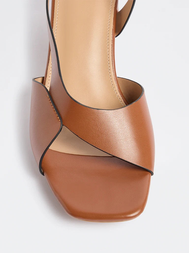 LUNA BLU Tan Slingback Block Heel Sandals - Image 3