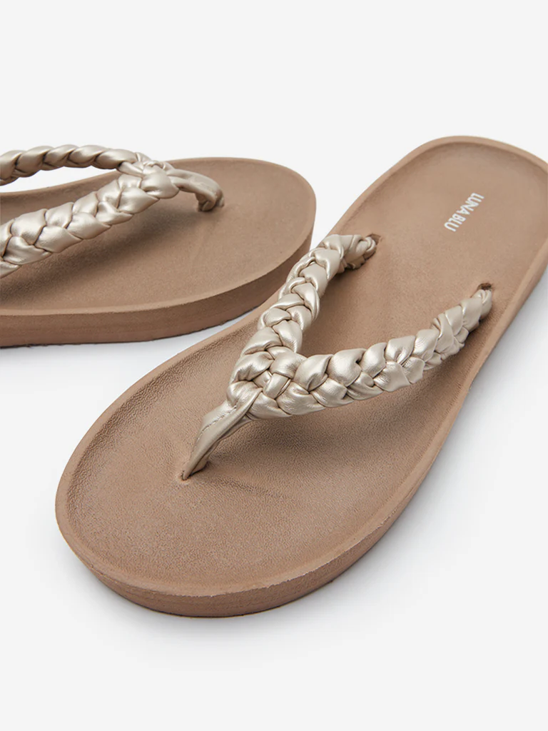 LUNA BLU Taupe Braid Pattern Flip-Flops - Image 3