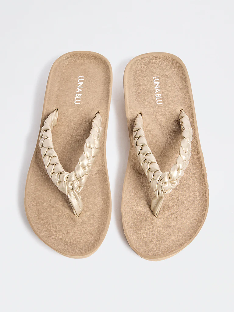 LUNA BLU Taupe Braided Comfort Flip-Flops - Image 3