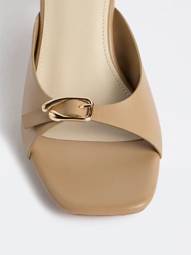 LUNA BLU Taupe Buckle-Detailed Heel Sandals - Image 3