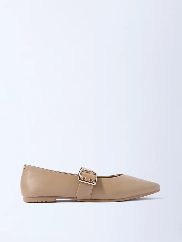 LUNA BLU Taupe Buckle-Detailed Mary Jane Shoes- Exclusive - Image 2