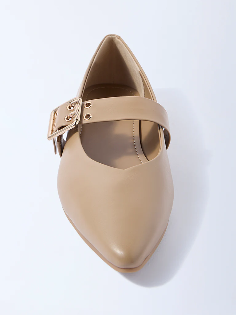 LUNA BLU Taupe Buckle-Detailed Mary Jane Shoes- Exclusive - Image 3