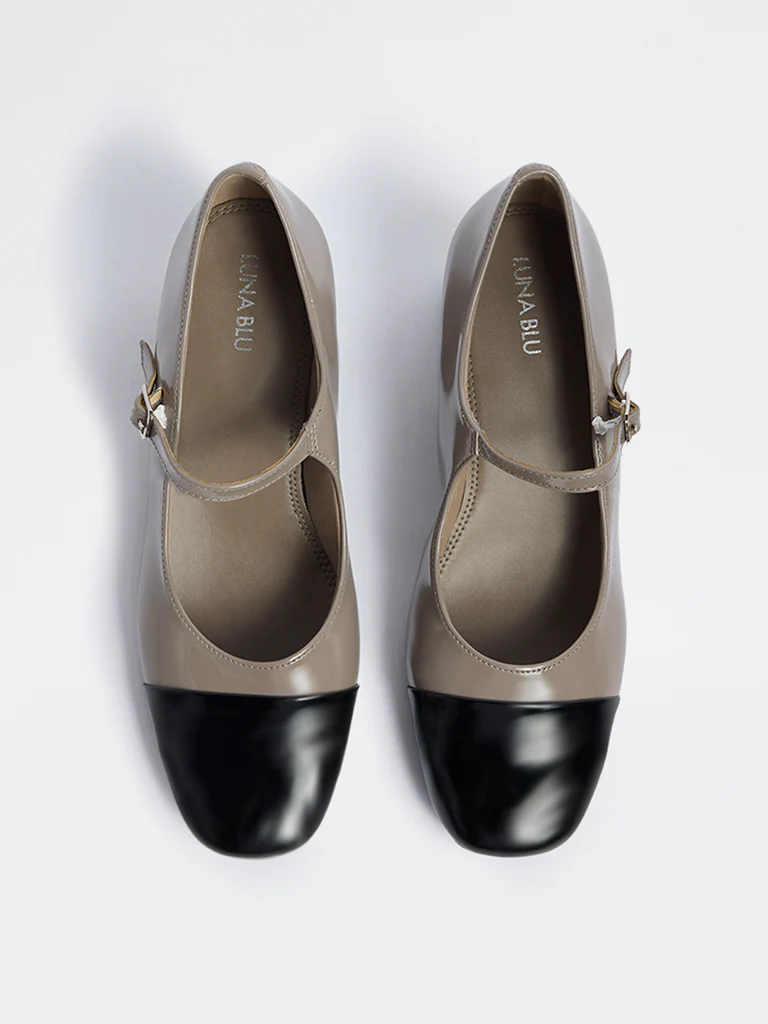 LUNA BLU Taupe Colour-Block Mary Jane Shoes - Image 2