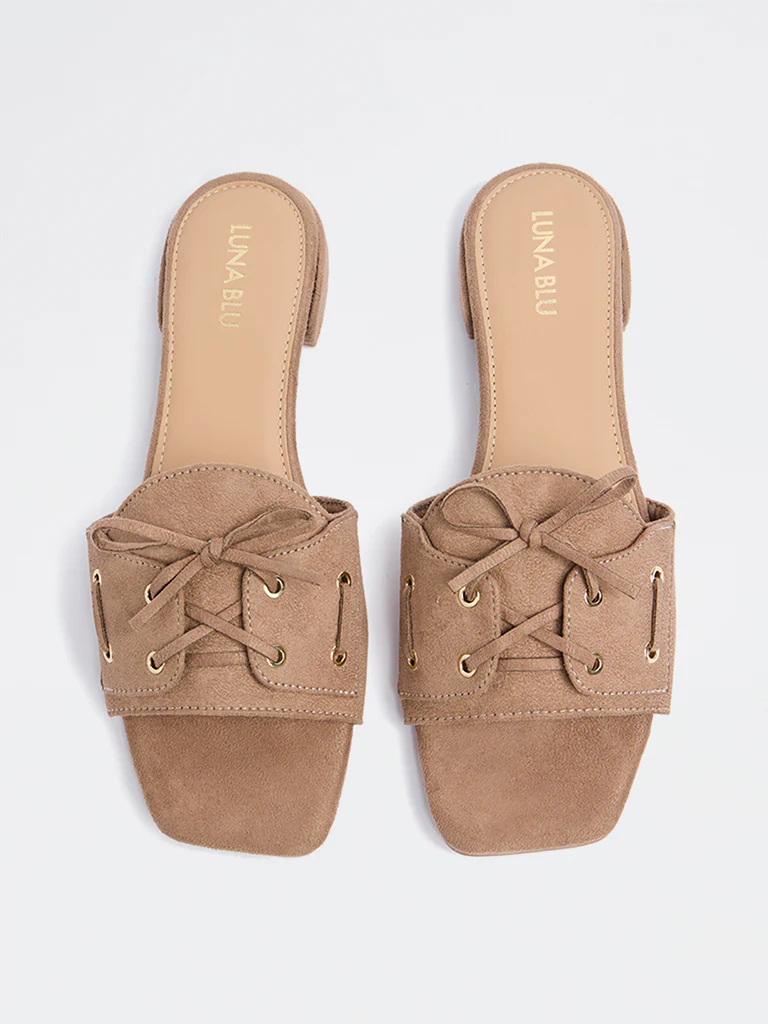 LUNA BLU Taupe Criss-Cross Detailed Sandals - Image 3