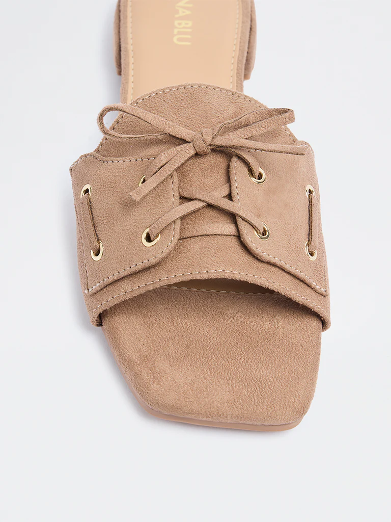 LUNA BLU Taupe Criss-Cross Detailed Sandals - Image 4