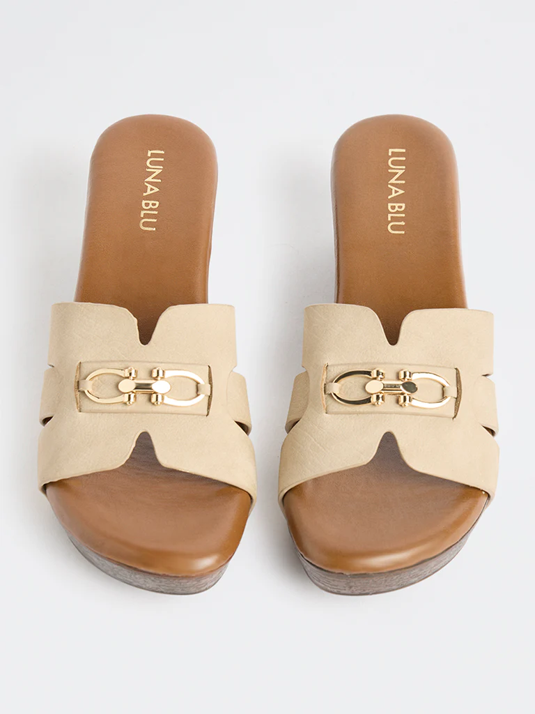 LUNA BLU Taupe Hardware-Detailed Platform-Heel Sandals - Image 3