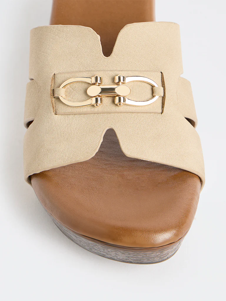 LUNA BLU Taupe Hardware-Detailed Platform-Heel Sandals - Image 4