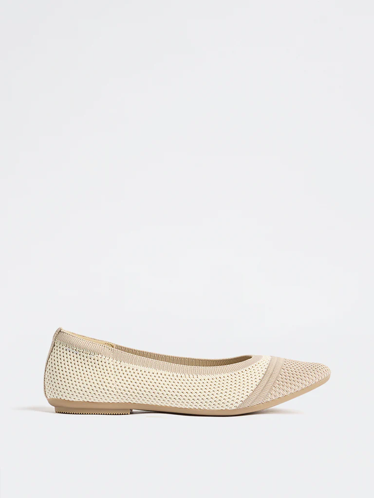 LUNA BLU Taupe Knit-Textured Ballerinas - Image 2