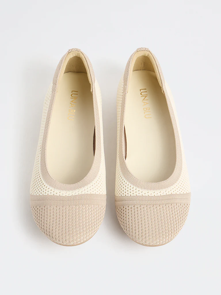 LUNA BLU Taupe Knit-Textured Ballerinas - Image 3