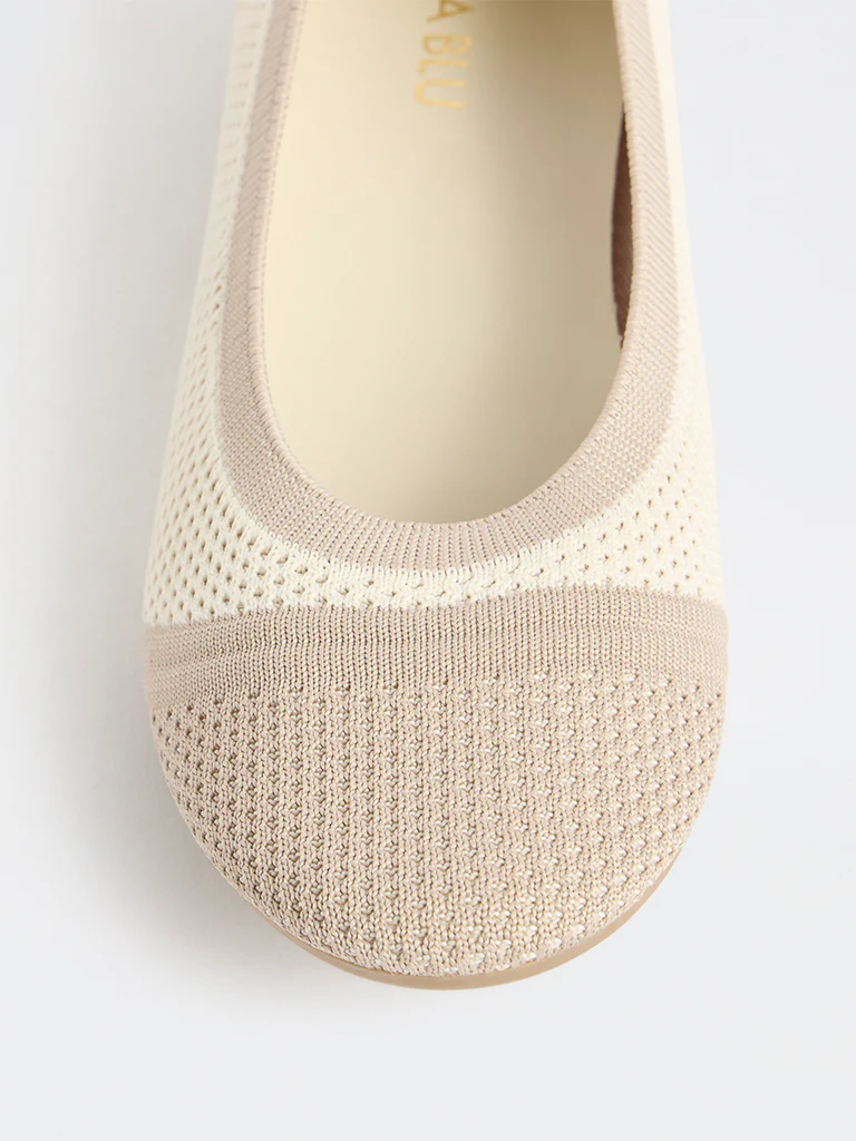 LUNA BLU Taupe Knit-Textured Ballerinas - Image 4