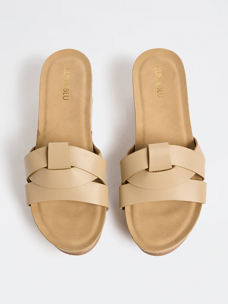 LUNA BLU Taupe Multi-Strap Wedge Sandals - Image 3
