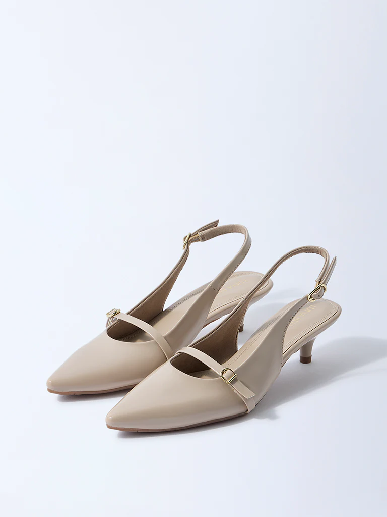 LUNA BLU Taupe Slingback Heel Mules - Image 2