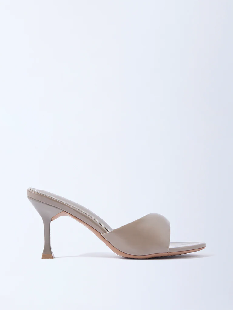 LUNA BLU Taupe Slip-On Heel Sandals - Image 2