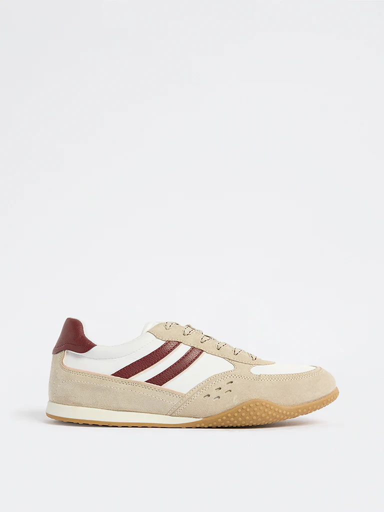 LUNA BLU Taupe Stripe-Detailed Lace-Up Sneakers