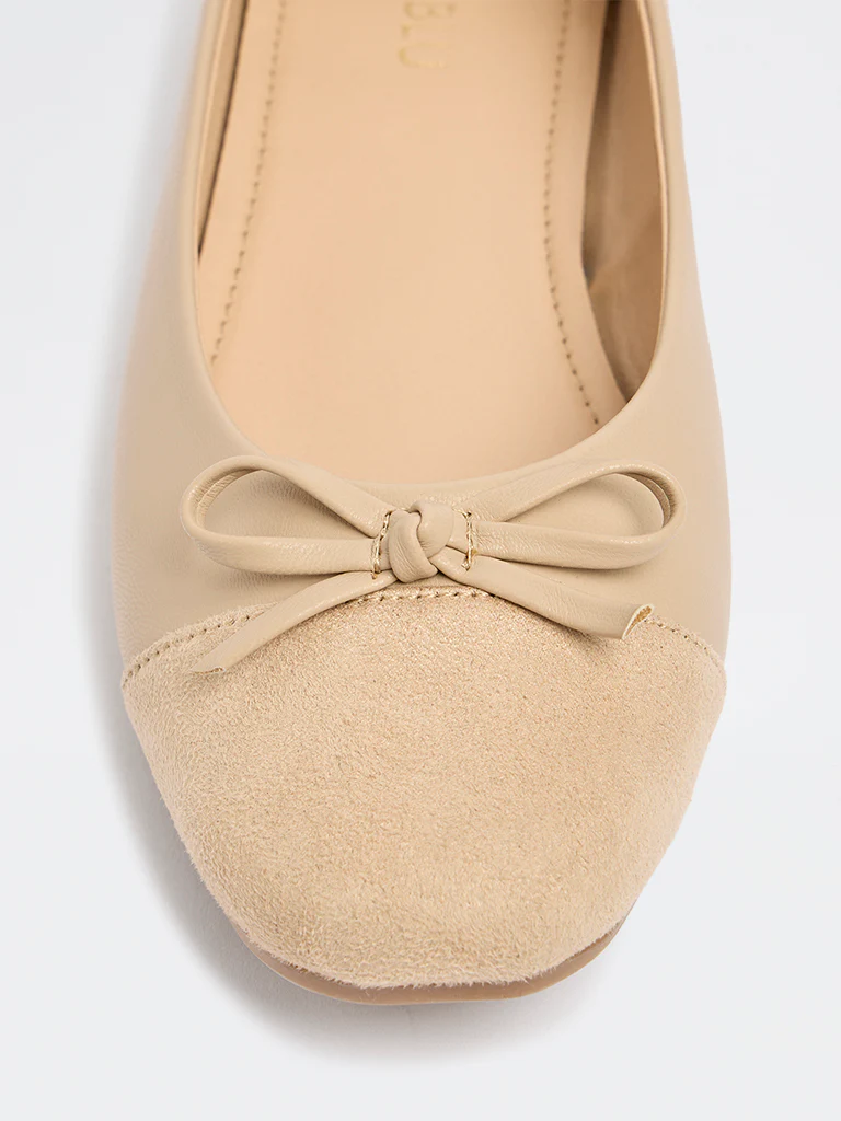 LUNA BLU Taupe Suede Bow-Detail Ballerinas - Image 4