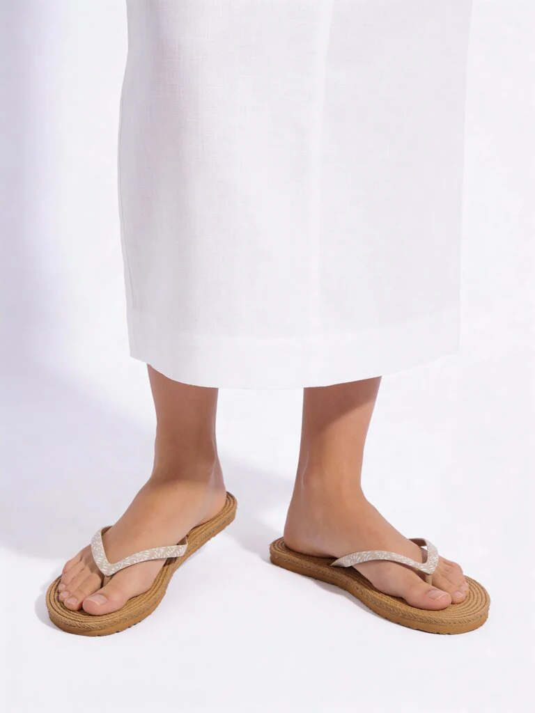 LUNA BLU Taupe Woven-Textured Flip-Flops