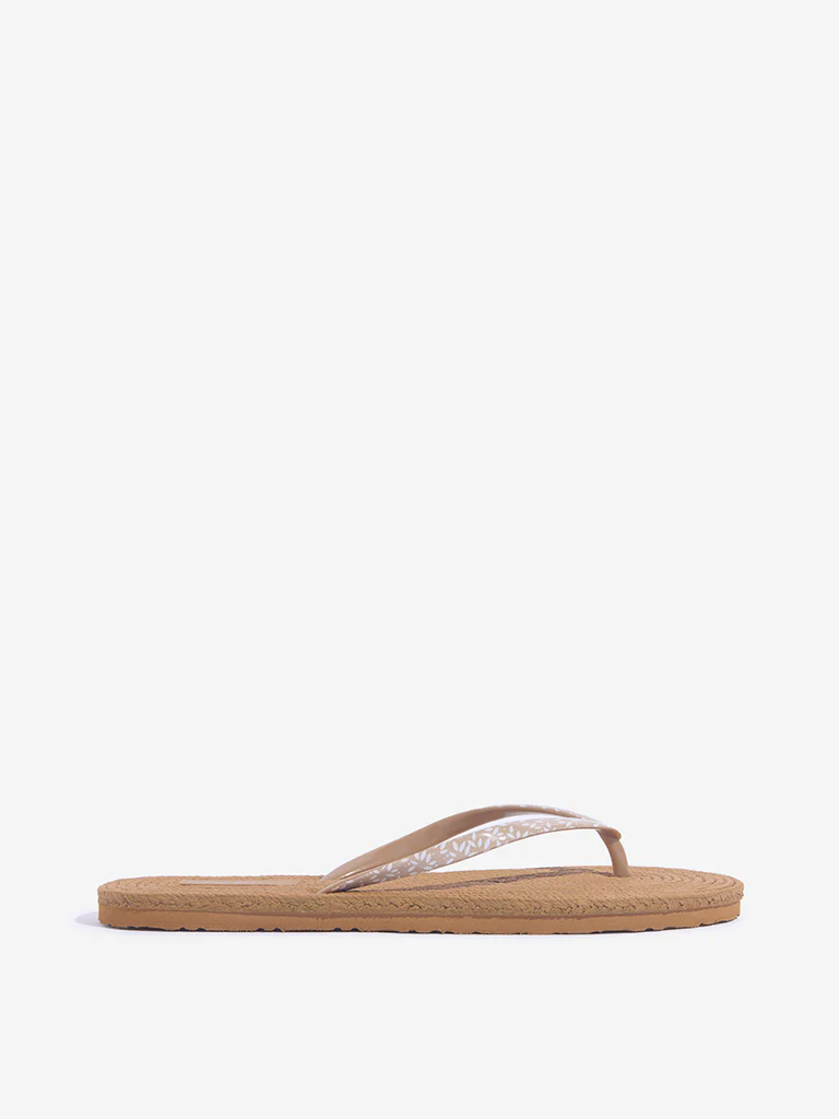 LUNA BLU Taupe Woven-Textured Flip-Flops - Image 3