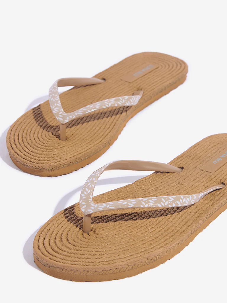 LUNA BLU Taupe Woven-Textured Flip-Flops - Image 4