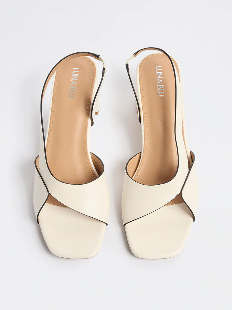 LUNA BLU White Asymmetric Block-Heel Sandals - Image 3