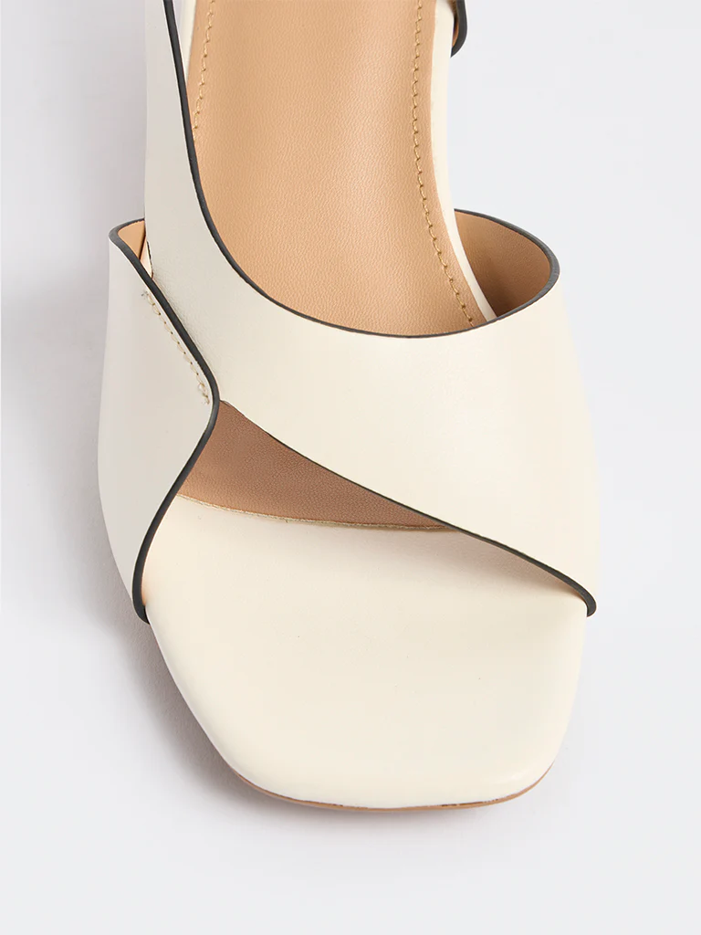 LUNA BLU White Asymmetric Block-Heel Sandals - Image 4