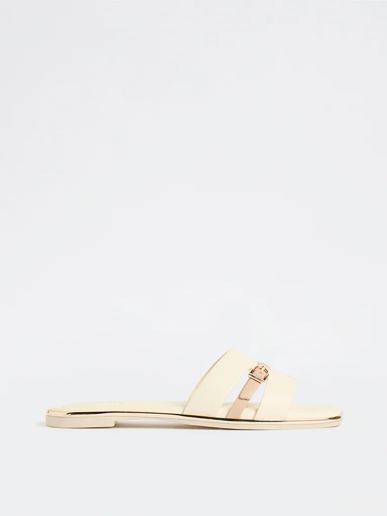 LUNA BLU White Buckle-Detailed Slides