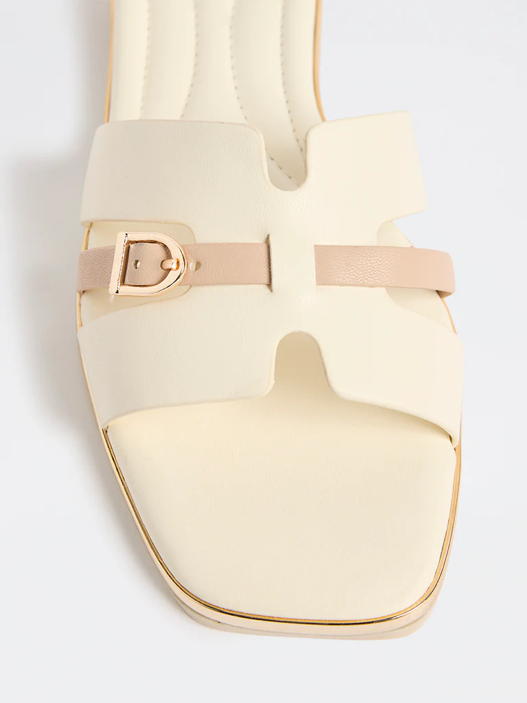 LUNA BLU White Buckle-Detailed Slides - Image 3