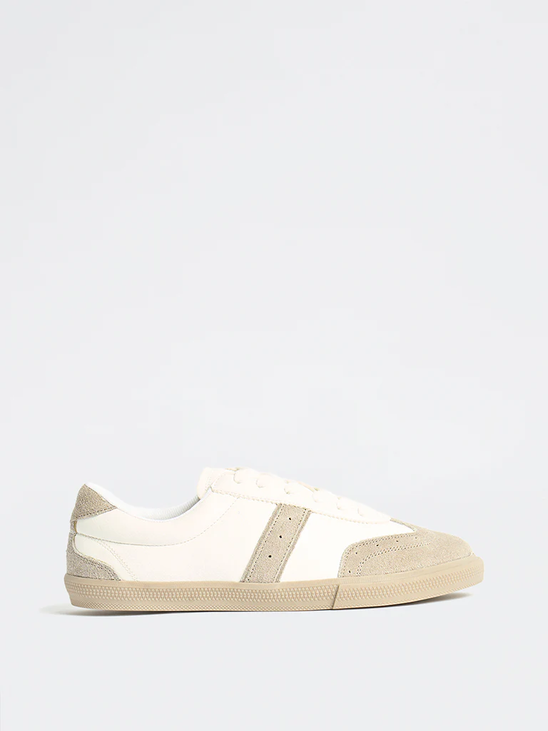 LUNA BLU White Colour-Blocked Lace-Up Sneakers