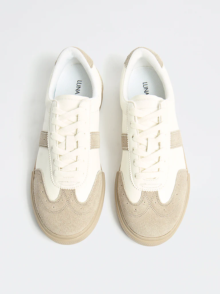 LUNA BLU White Colour-Blocked Lace-Up Sneakers - Image 2