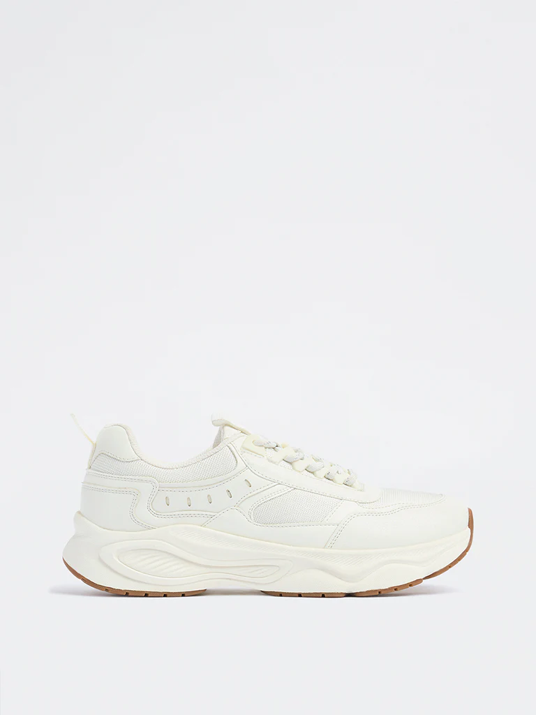 LUNA BLU White Mesh-Detailed Lace-Up Sneakers - Image 2