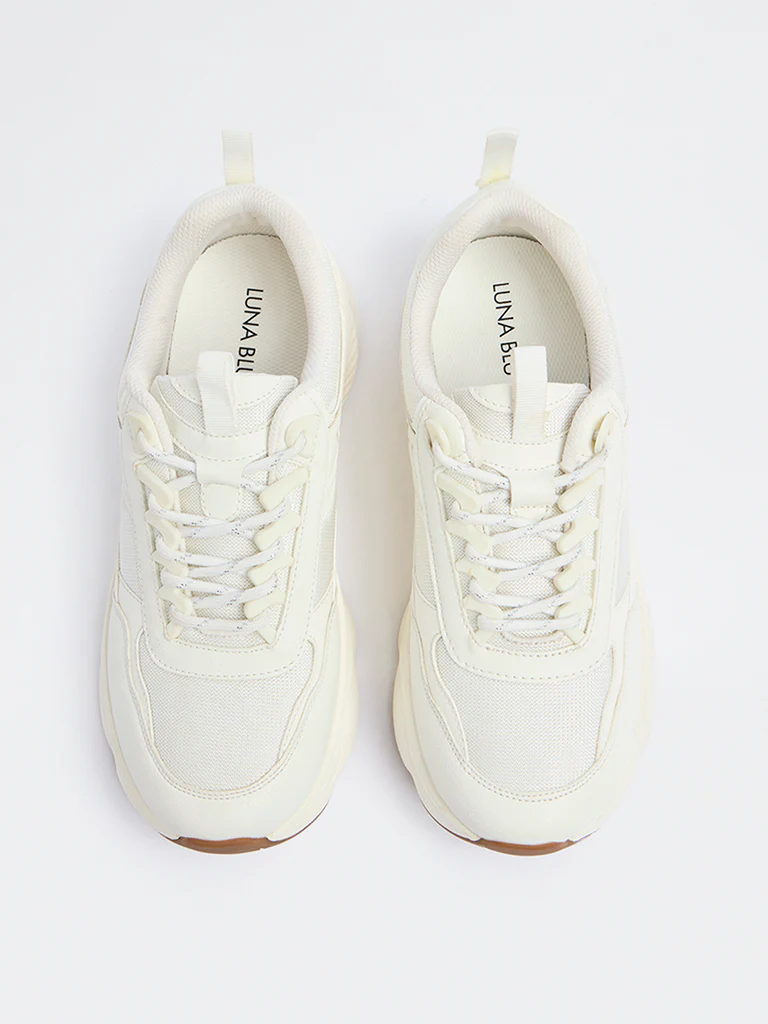 LUNA BLU White Mesh-Detailed Lace-Up Sneakers - Image 3