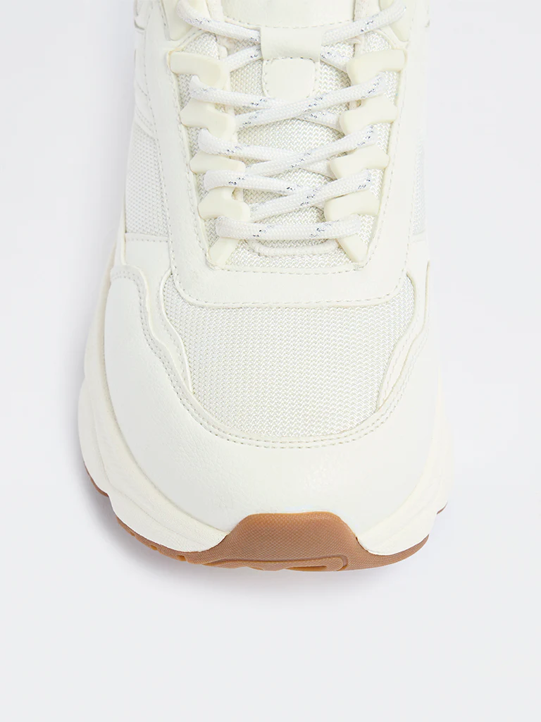 LUNA BLU White Mesh-Detailed Lace-Up Sneakers - Image 4
