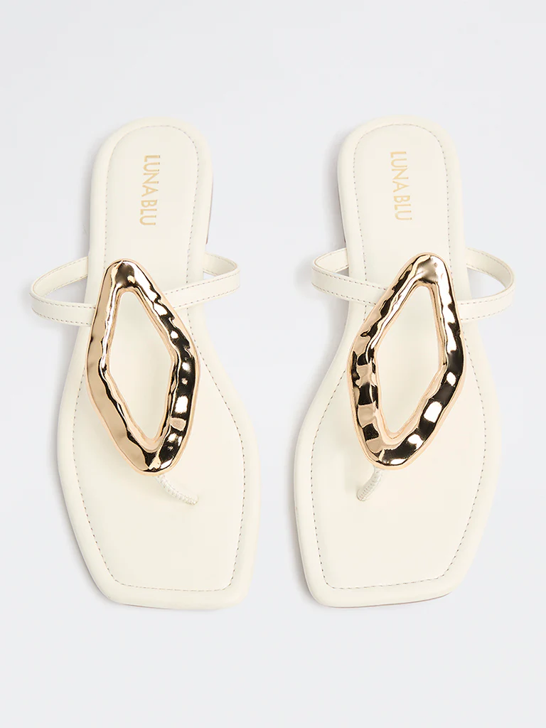 LUNA BLU White Metallic Detailed Slides - Image 2