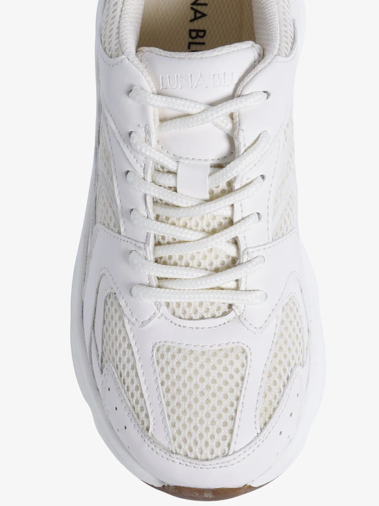LUNA BLU White Monotone Lace-Up Sneakers - Image 3