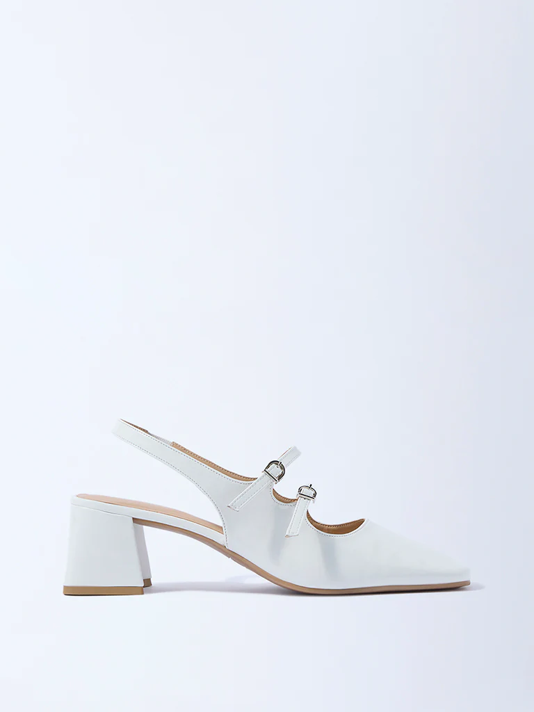 LUNA BLU White Multi-Strap Block-Heel Sandals