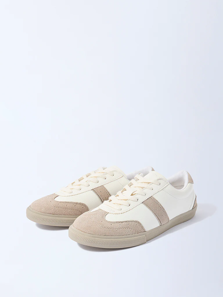 LUNA BLU White Striped Suede Lace-Up Sneakers - Image 2