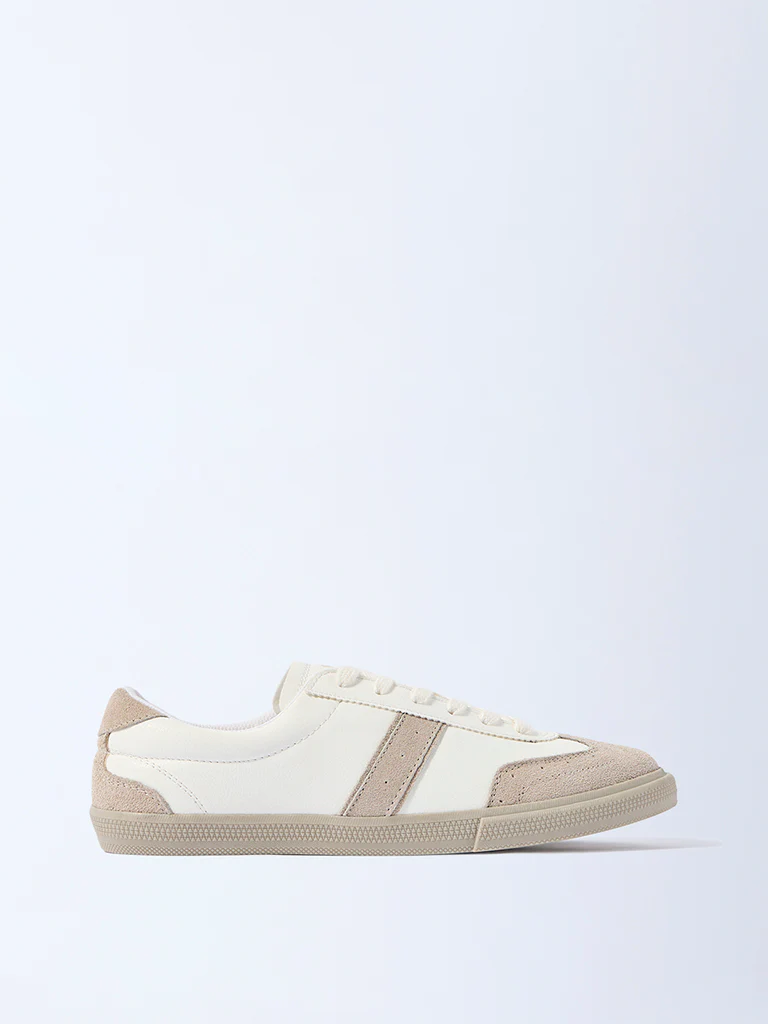 LUNA BLU White Striped Suede Lace-Up Sneakers - Image 3