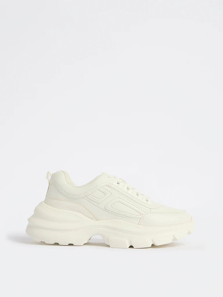 LUNA BLU White Textured Lace-Up Sneakers