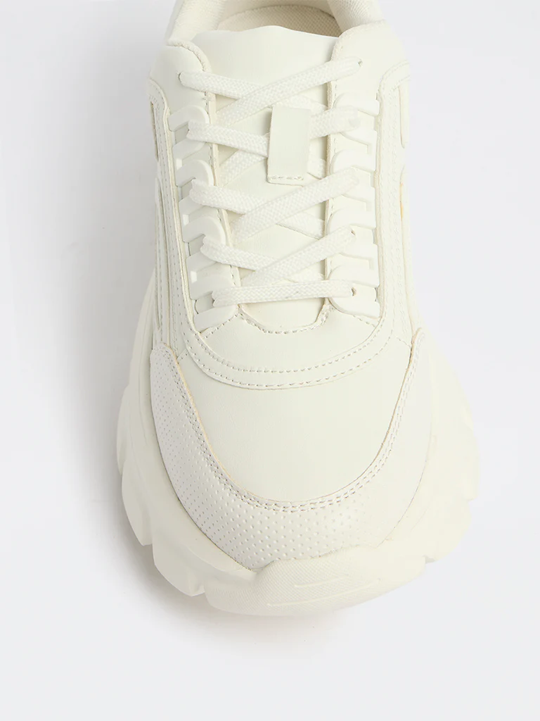 LUNA BLU White Textured Lace-Up Sneakers - Image 3