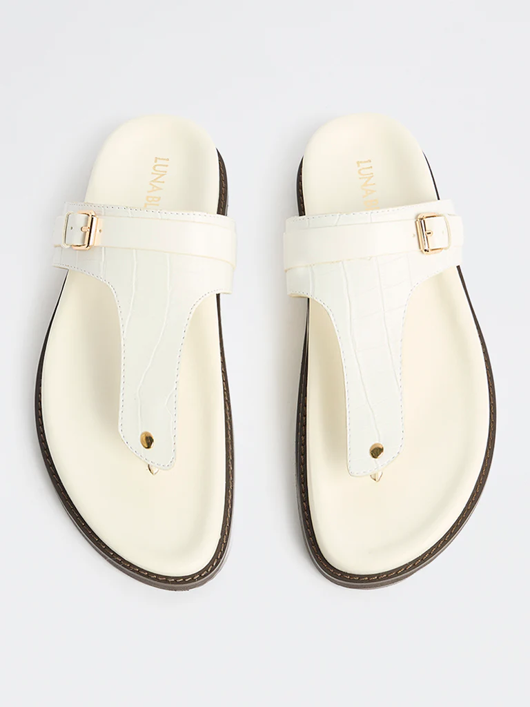 LUNA BLU White Textured Thong-Strap Sandals - Image 2