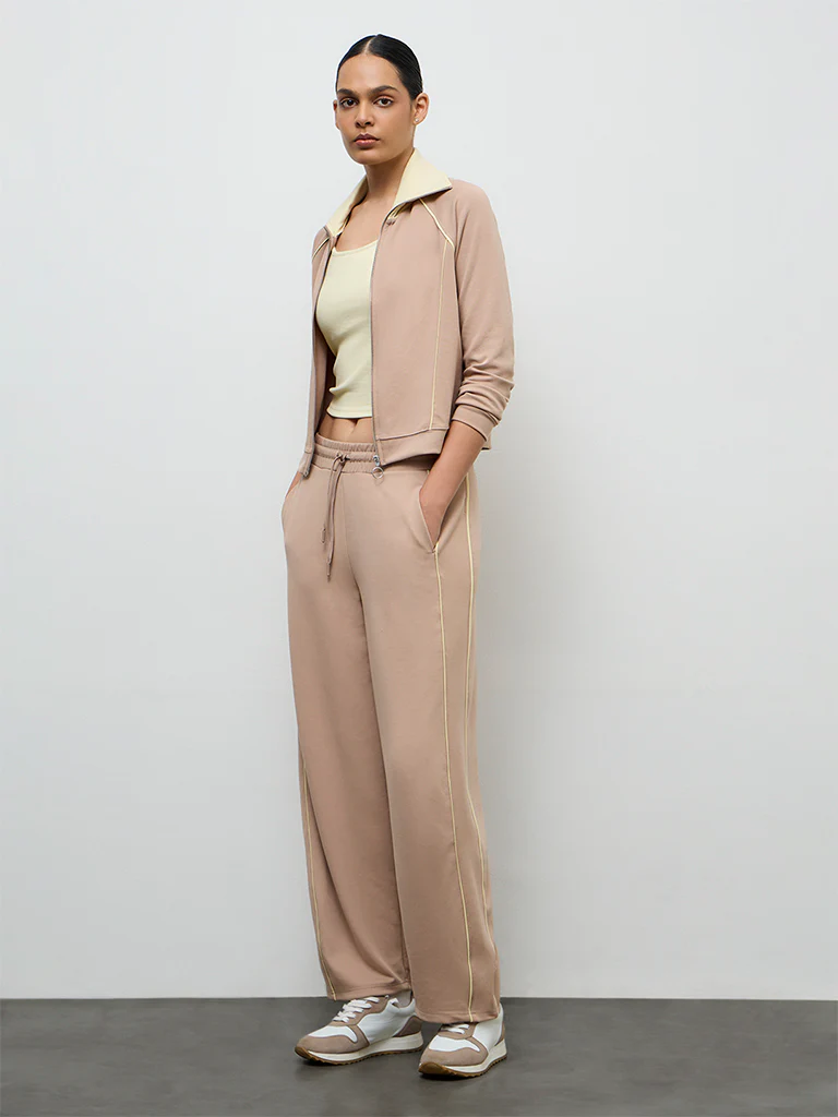 Nuoflexx Beige Pipeline-Detailed High-Rise Track Pants
