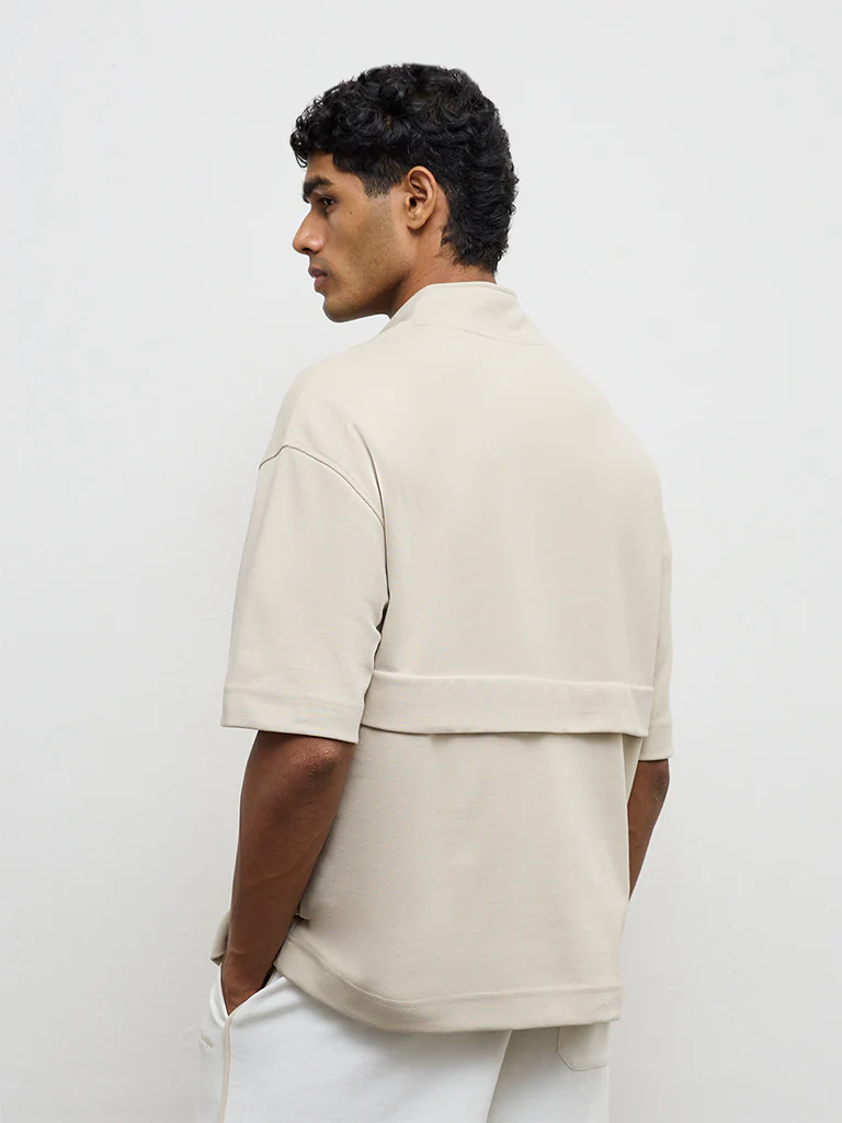 Nuoflexx Beige Relaxed-Fit Cotton-Blend Quarter-Zip Sweatshirt - Image 5