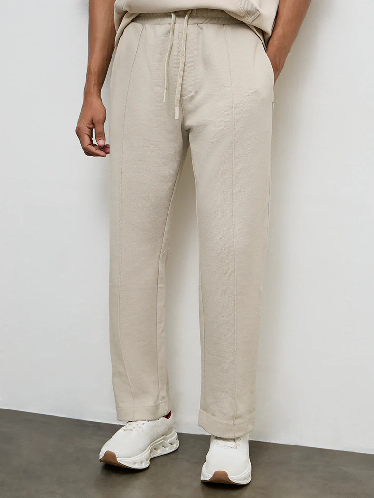 Nuoflexx Beige Relaxed-Fit Mid-Rise Cotton-Blend Track Pants - Image 2
