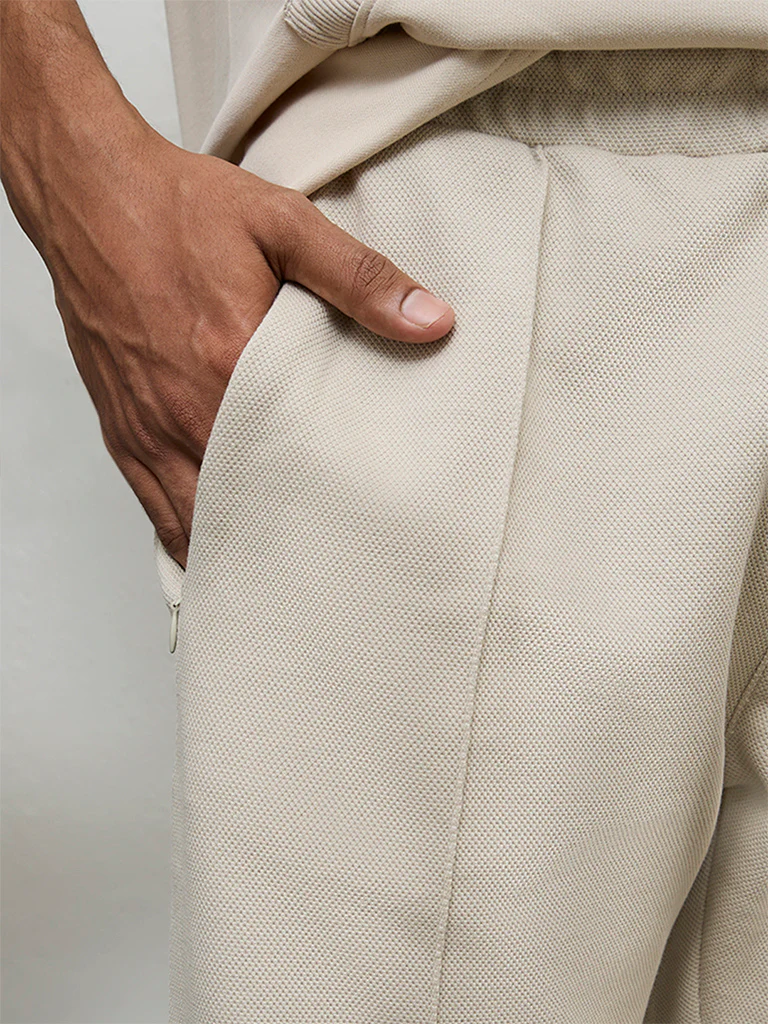 Nuoflexx Beige Relaxed-Fit Mid-Rise Cotton-Blend Track Pants - Image 3