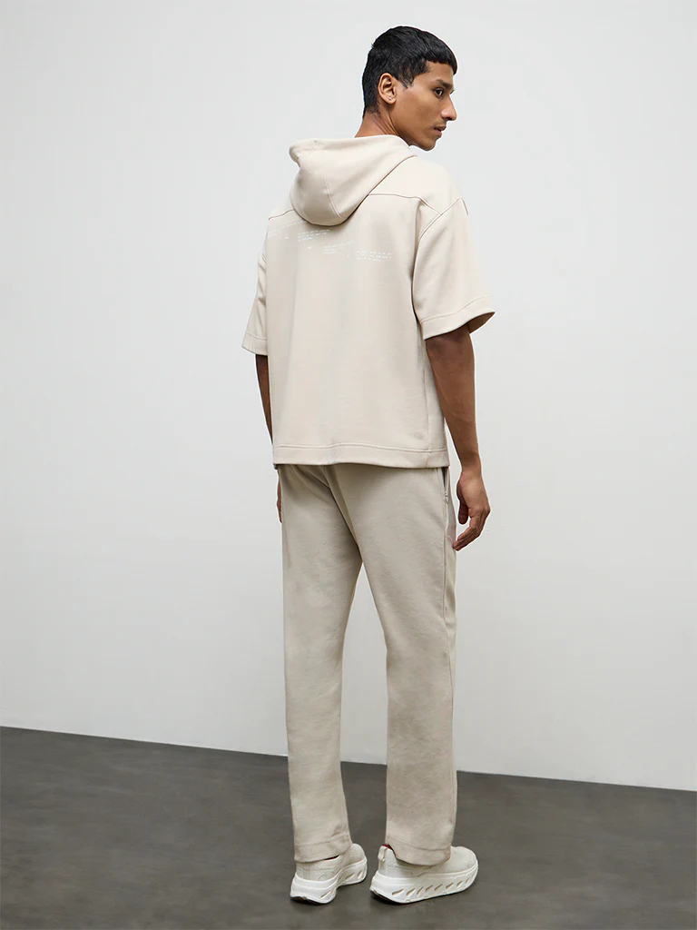 Nuoflexx Beige Relaxed-Fit Mid-Rise Cotton-Blend Track Pants - Image 4