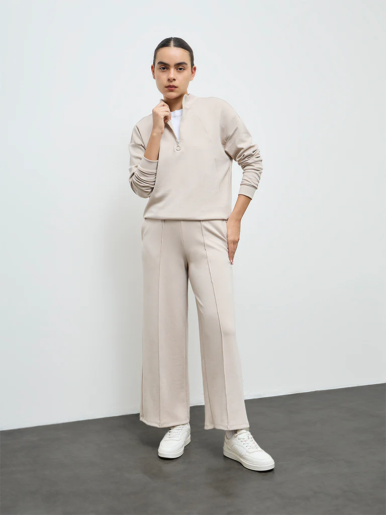Nuoflexx Beige Solid Quarter-Zip Sweatshirt - Image 2