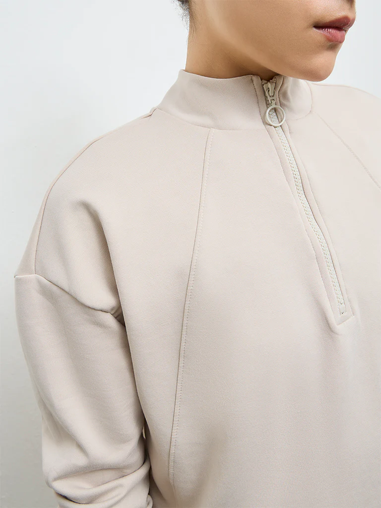 Nuoflexx Beige Solid Quarter-Zip Sweatshirt - Image 3
