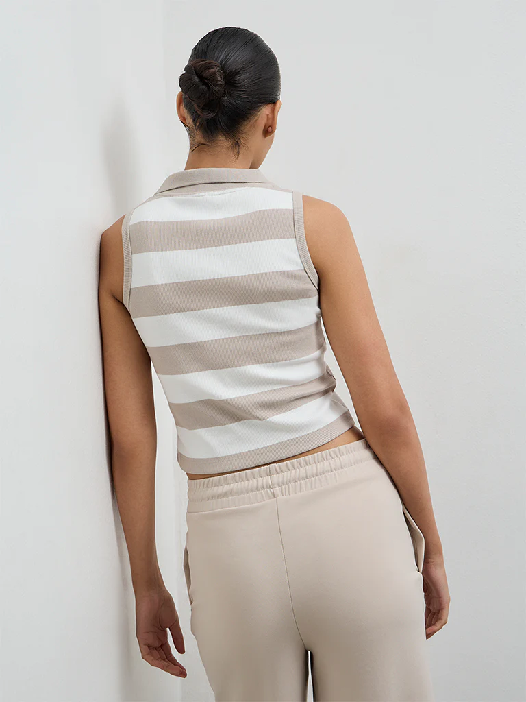 Nuoflexx Beige Striped Cotton-Blend Top - Image 4