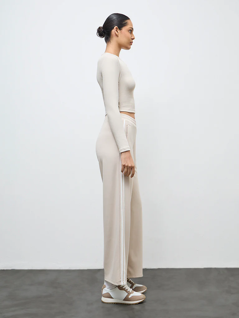 Nuoflexx Beige Striped High-Rise Track Pants