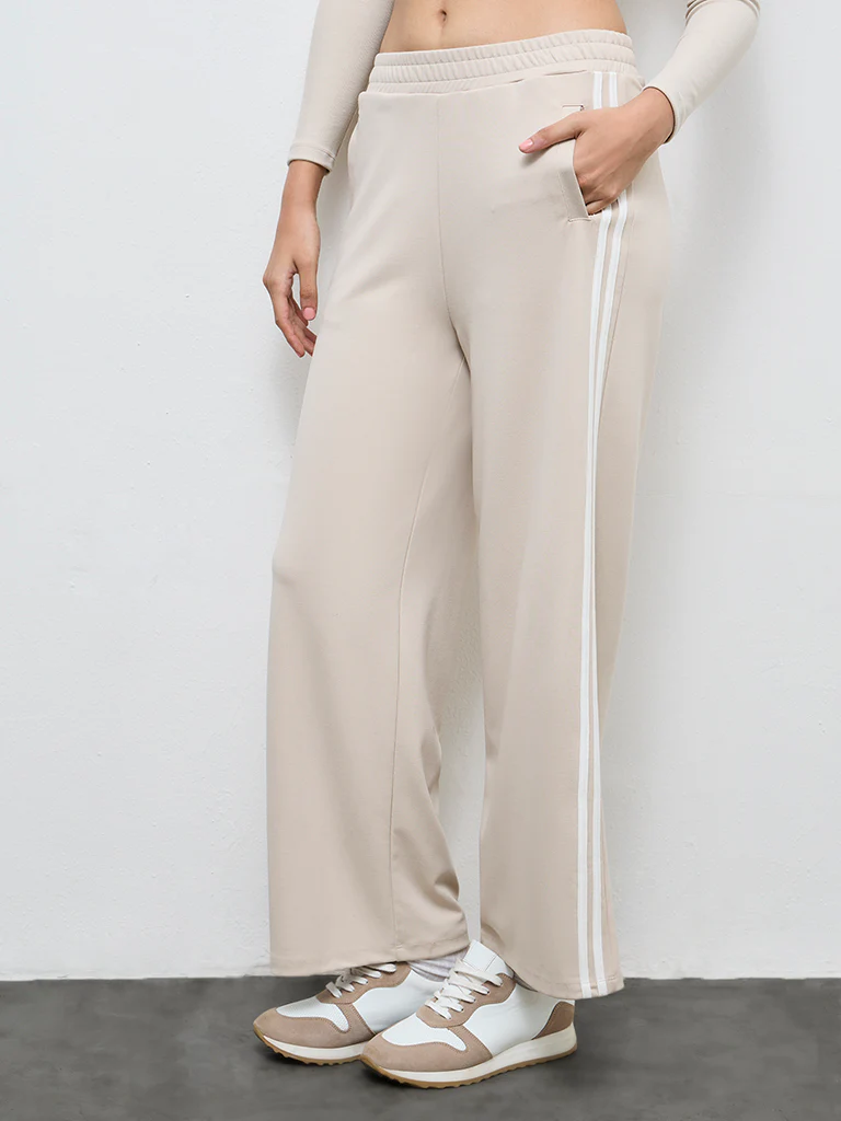 Nuoflexx Beige Striped High-Rise Track Pants - Image 2