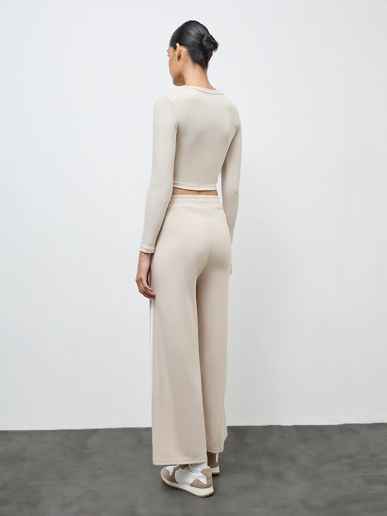 Nuoflexx Beige Striped High-Rise Track Pants - Image 4